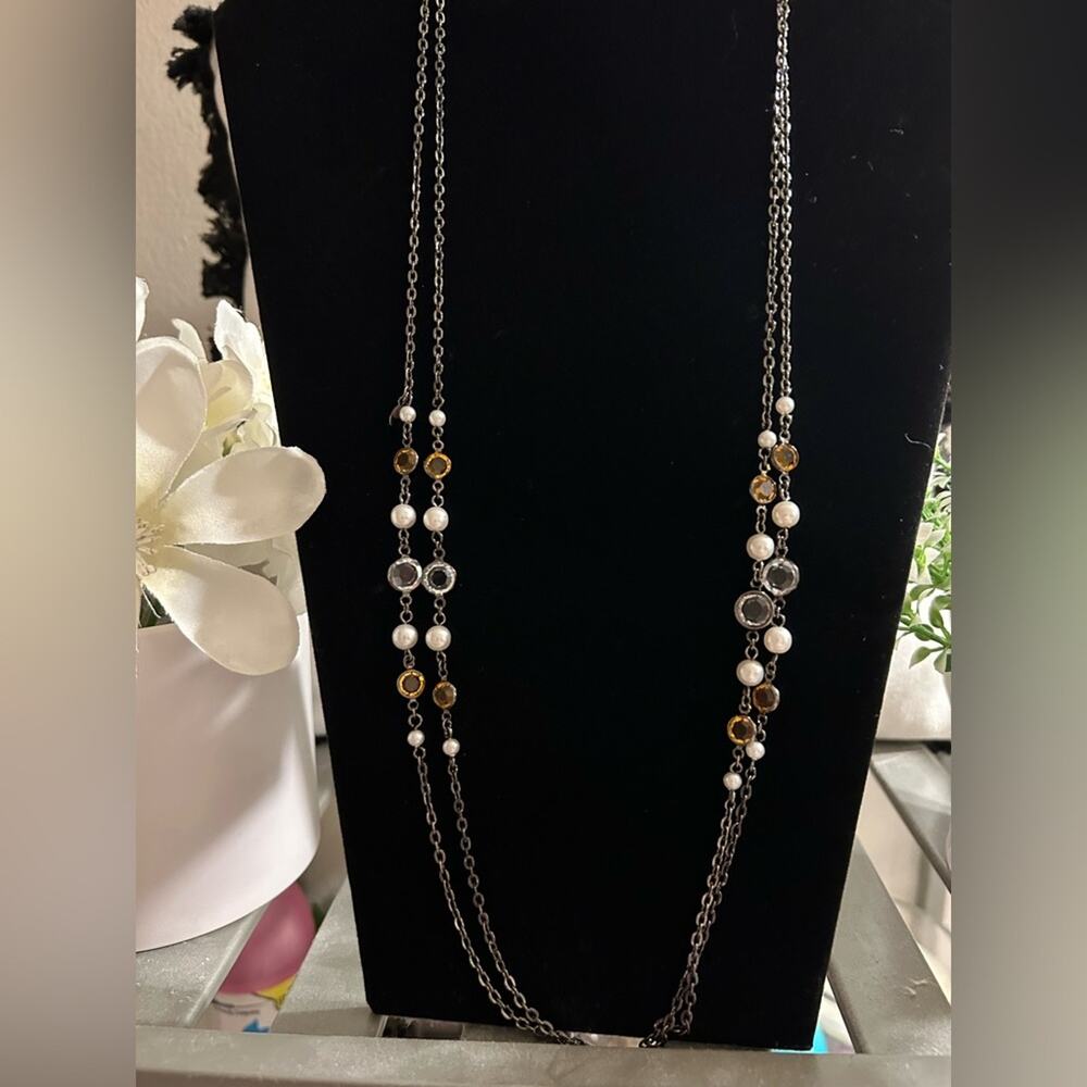 Vintage Designer necklace Signed CTN USA black chain with crystal jewels